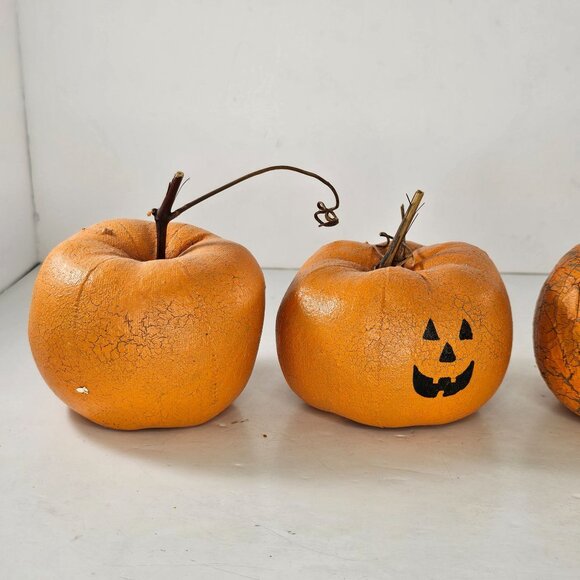 Natalie Silitch Folk Art Pumpkin Rustic Wooden Stem Crackle Canvas Set Of 3 - Picture 2 of 12